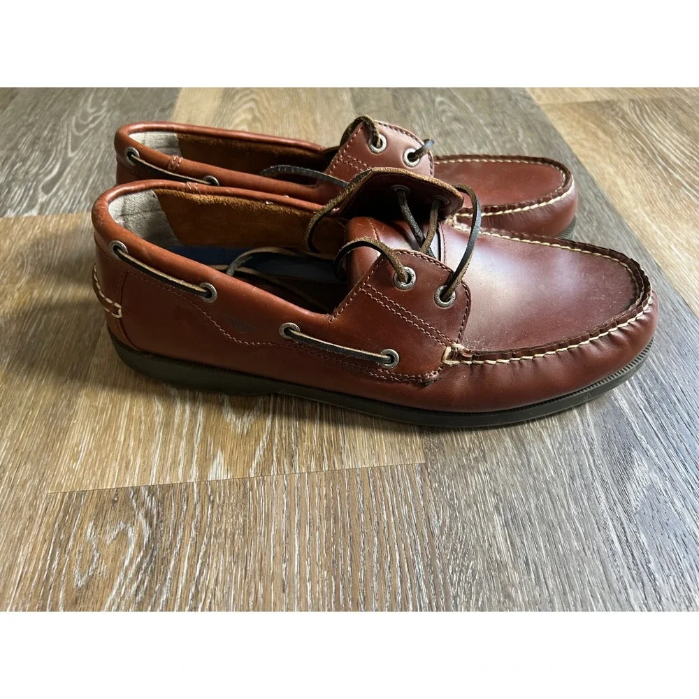 Dockers Mens Brown Leather Boat Shoes Classic Nautical Moc Toe Loafers‎